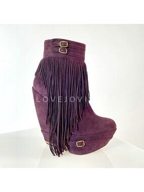 Runway | Nicholas Kirkwood Fringe Booties | Purple Suede Wedge Heel | Collectors